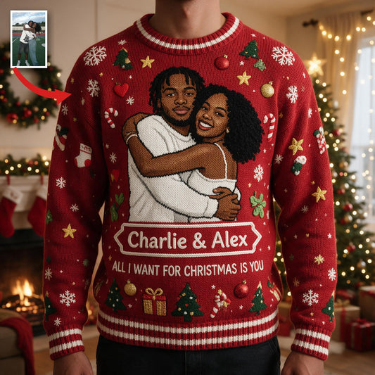 Pull moche de Noël personnalisé 5ème anniversaire 2021 pour couple noir
