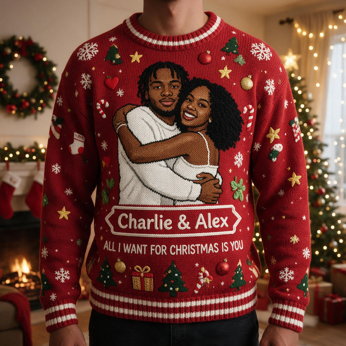 Personalized Christmas 5th Anniversary 2021 Black Couple Ugly Sweater for Husband Wife