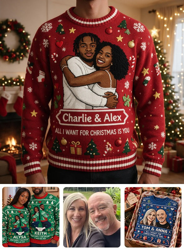 Personalized Christmas 5th Anniversary 2021 Black Couple Ugly Sweater for Husband Wife