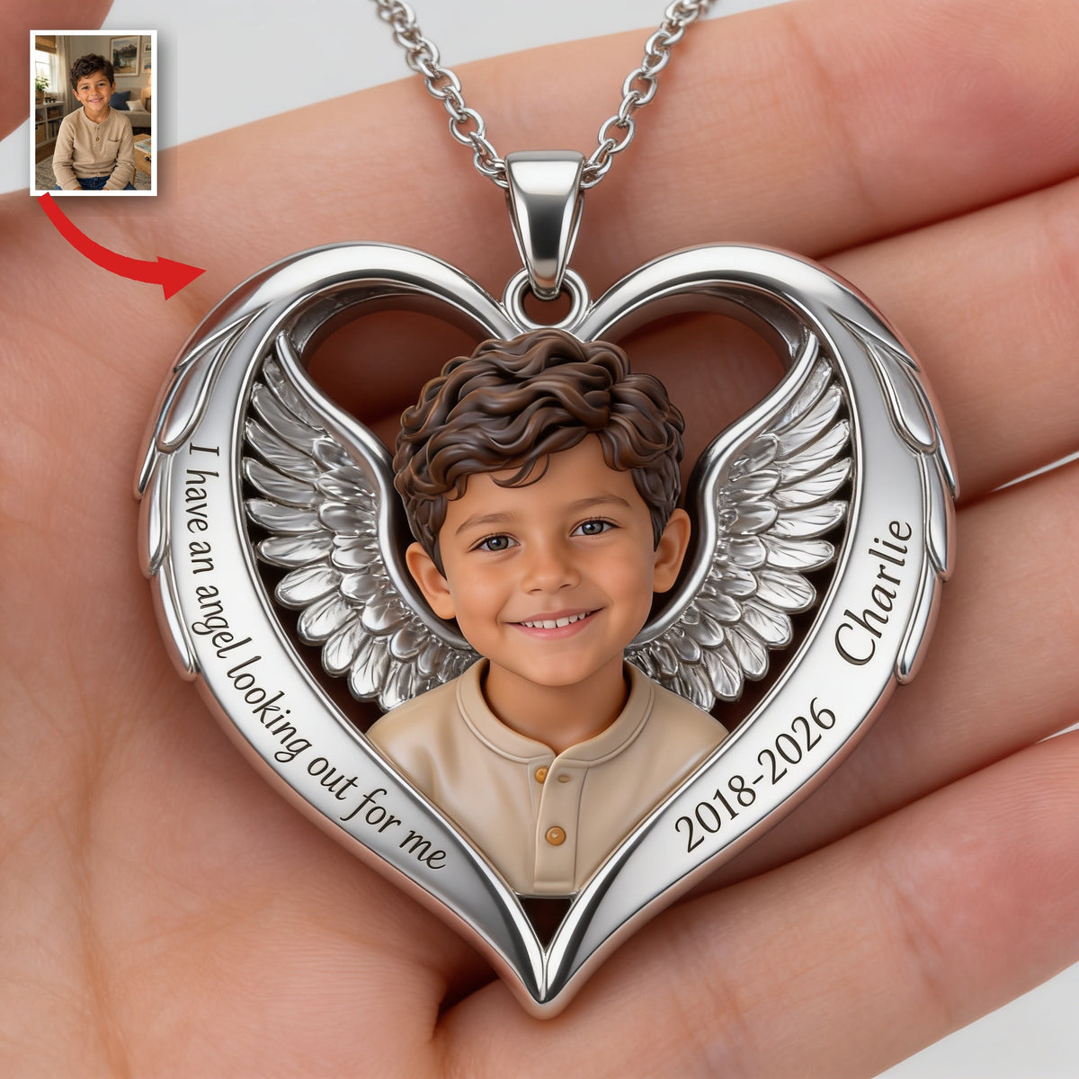 Personalized Memorial Latino Little Boy Heart Pendant Necklace Keepsake Gift
