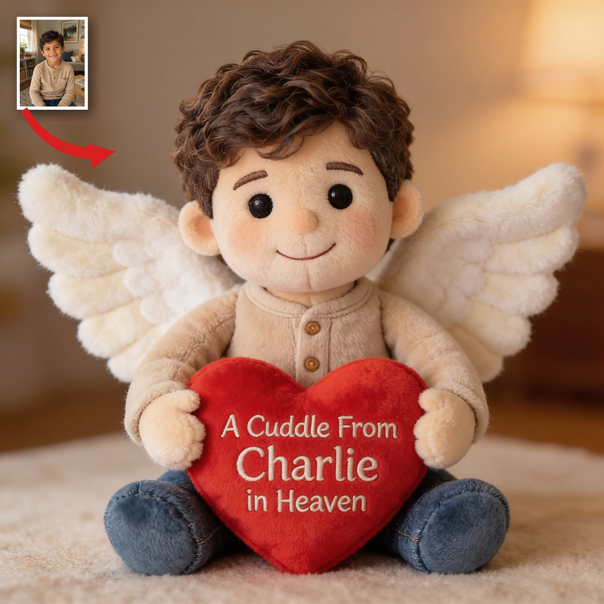 Personalized Latino Little Boy Memorial Shaped Pillow, Sympathy Loss Gift