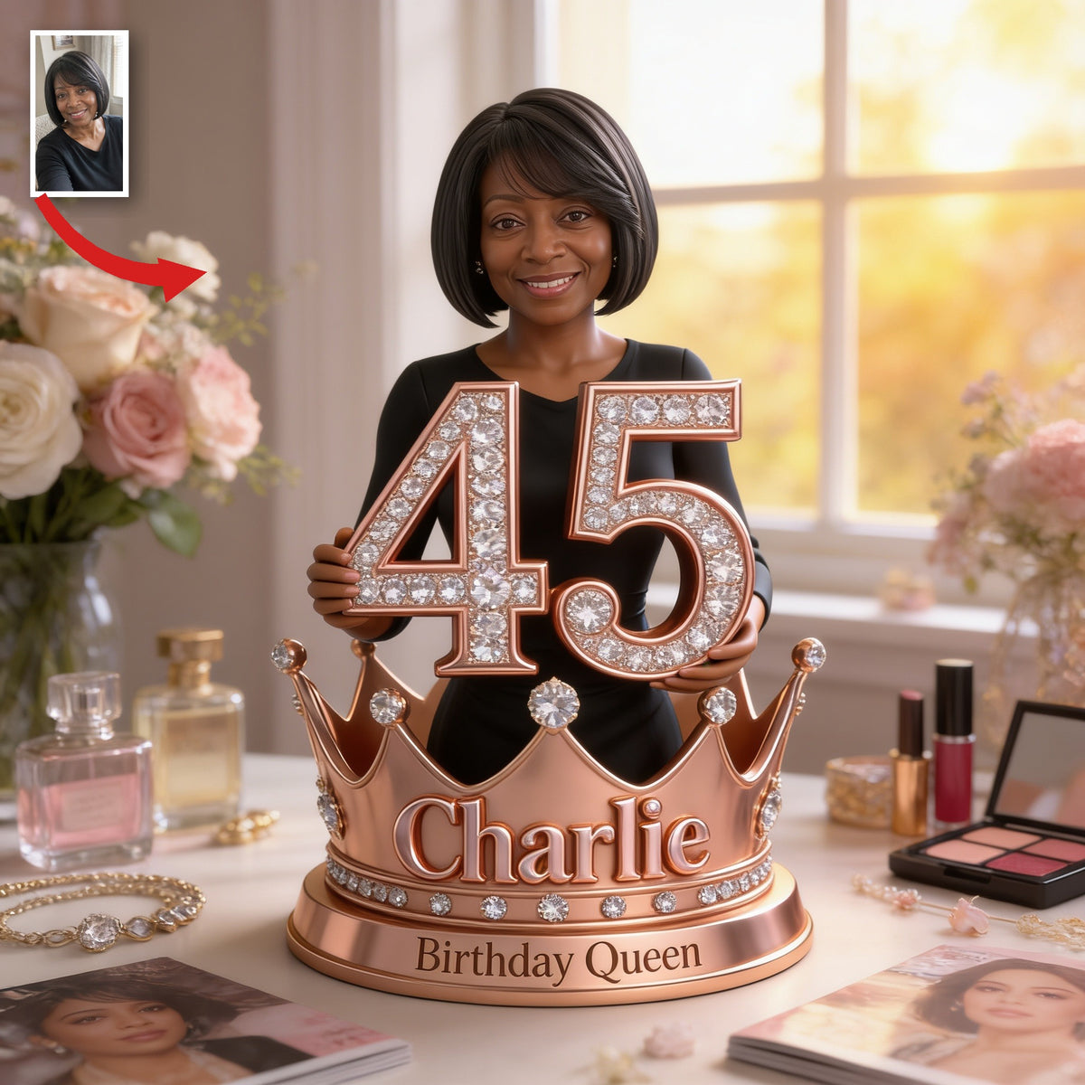 Personalized 45th Birthday Middle-Aged Black Woman Custom Acrylic Plaque Birthday Queen Gift