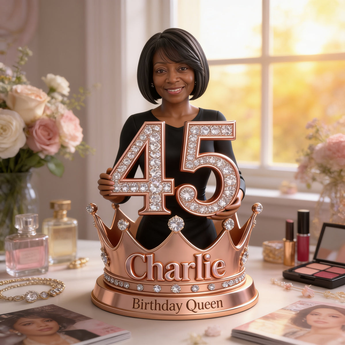 Personalized 45th Birthday Middle-Aged Black Woman Custom Acrylic Plaque Birthday Queen Gift