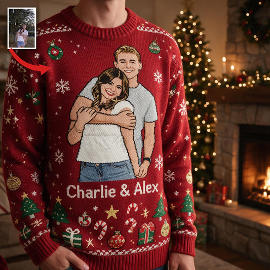 Pull moche de Noël personnalisé pour couple - 5ème anniversaire