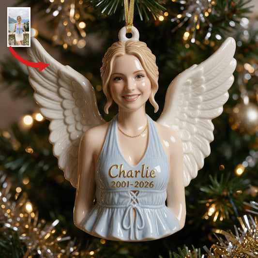 Ornement Mémorial 3D Ange Femme de Noël Personnalisé