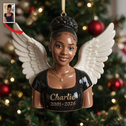 Ornement commémoratif de Noël personnalisé Femme Noire Ange 3D