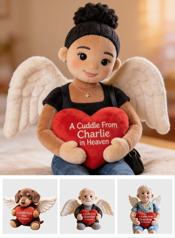 Personalized Memorial Black Woman Angel Shaped Pillow Sympathy Gift