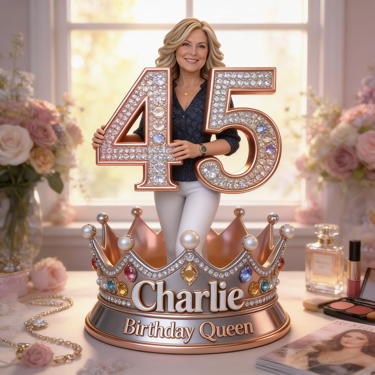 Personalized 45th Birthday Middle-Aged Woman Custom Shaped Acrylic Plaque