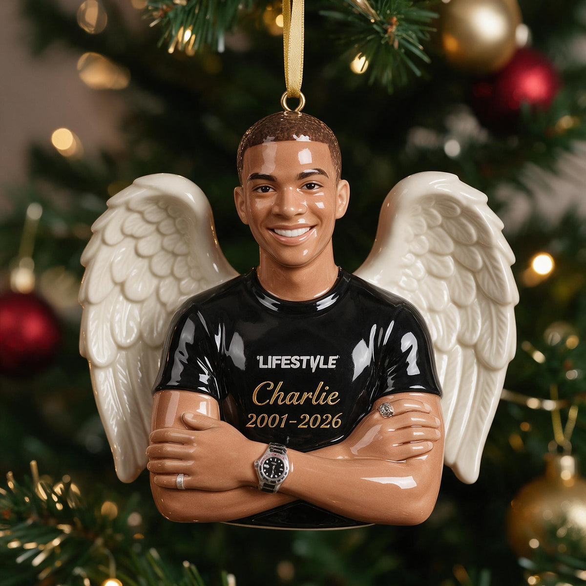 Personalized Christmas Black Man Memorial Angel 3D Ornament Keepsake