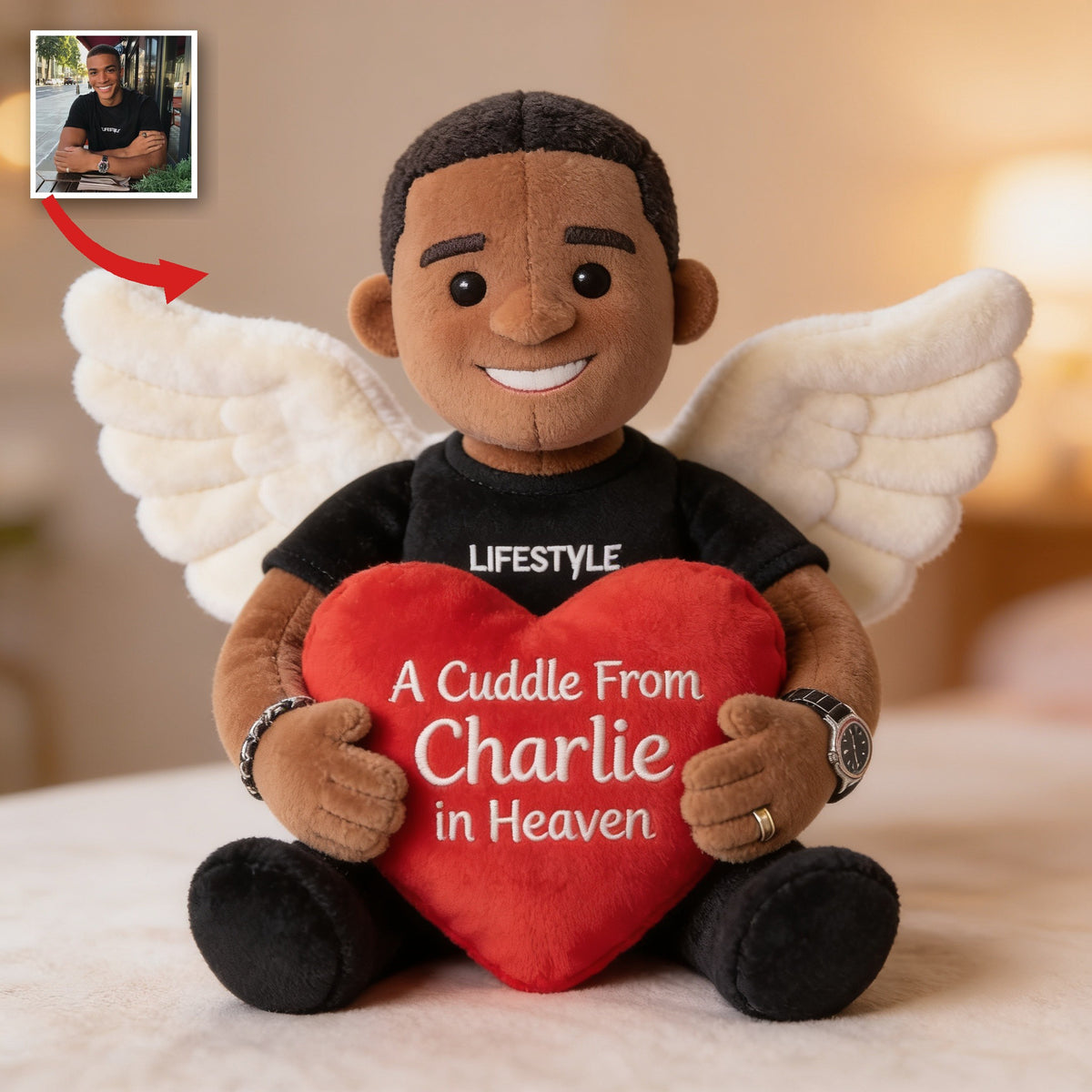 Personalized Memorial Black Man Shaped Pillow Sympathy Gift For Lost Loved Ones