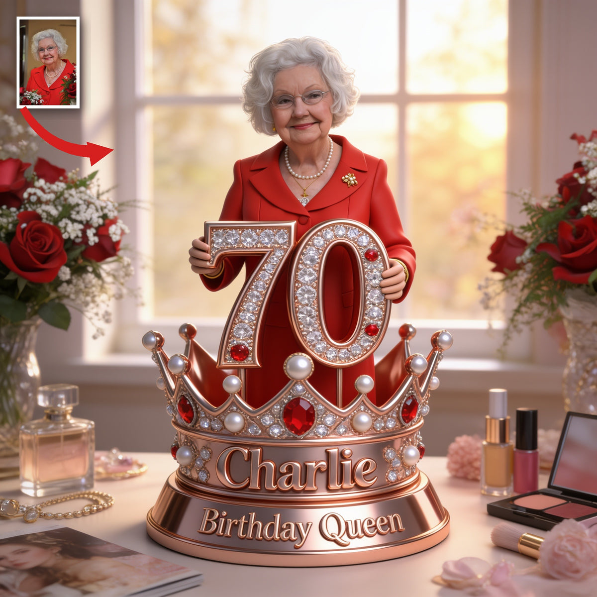 Personalized 70th Birthday Older Woman Custom Shaped Acrylic Plaque Milestone Gift