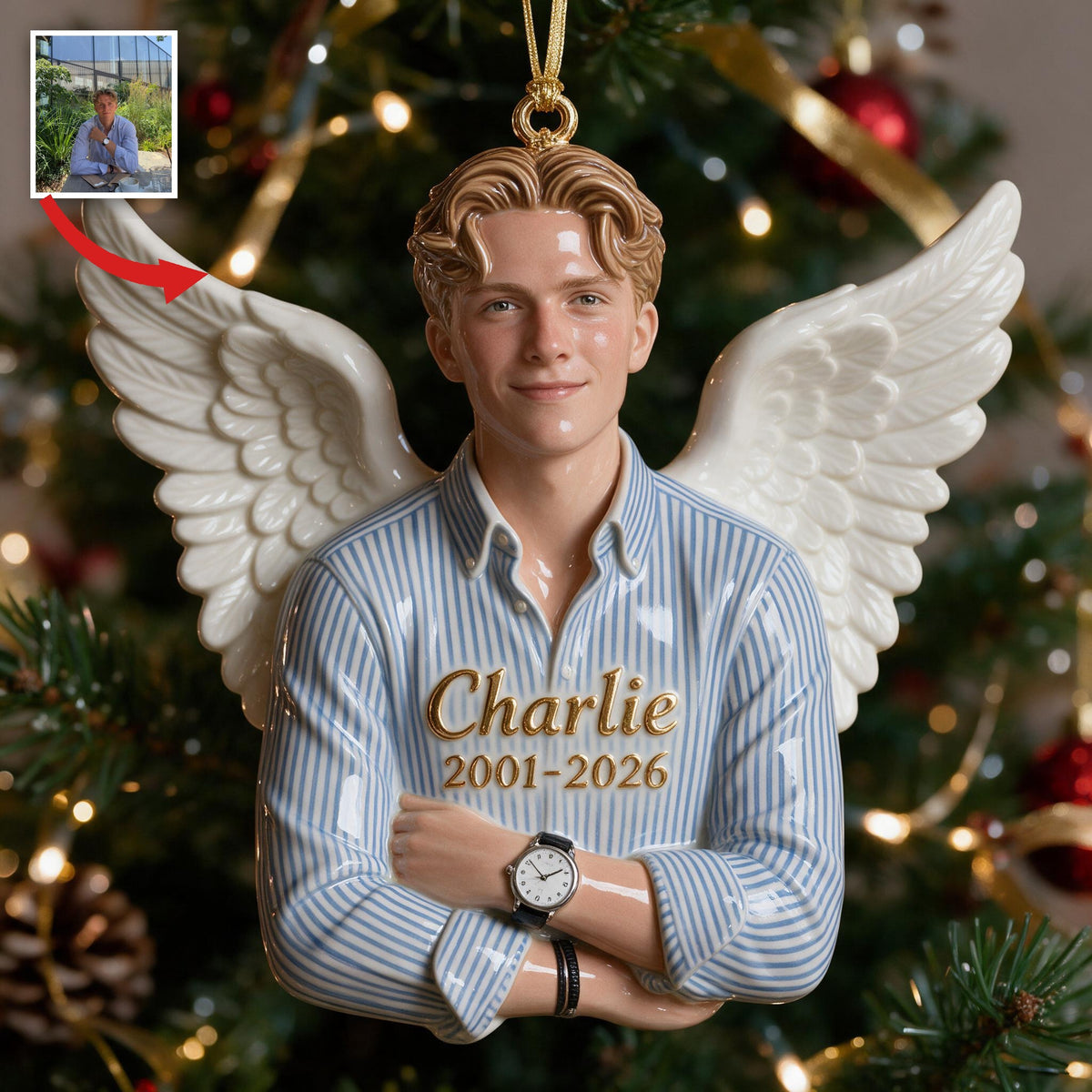 Personalized Christmas Memorial Man Angel 3D Resin Ornament Keepsake