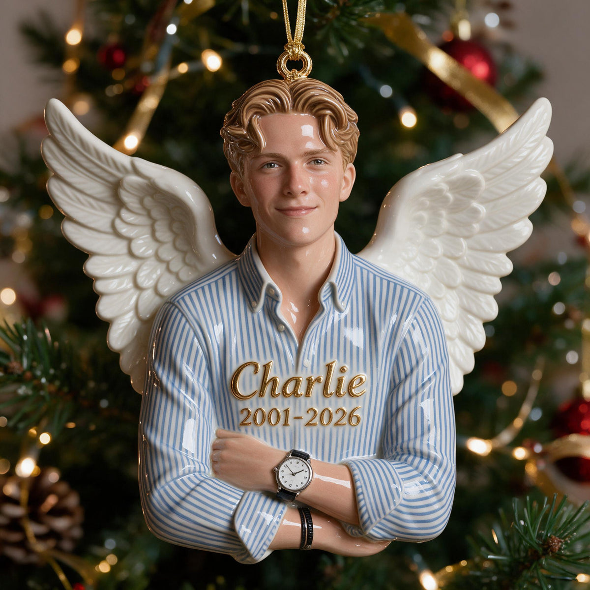 Personalized Christmas Memorial Man Angel 3D Resin Ornament Keepsake