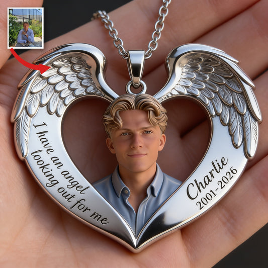 Collier Pendentif Cœur Ange Aile Mémorial Personnalisé