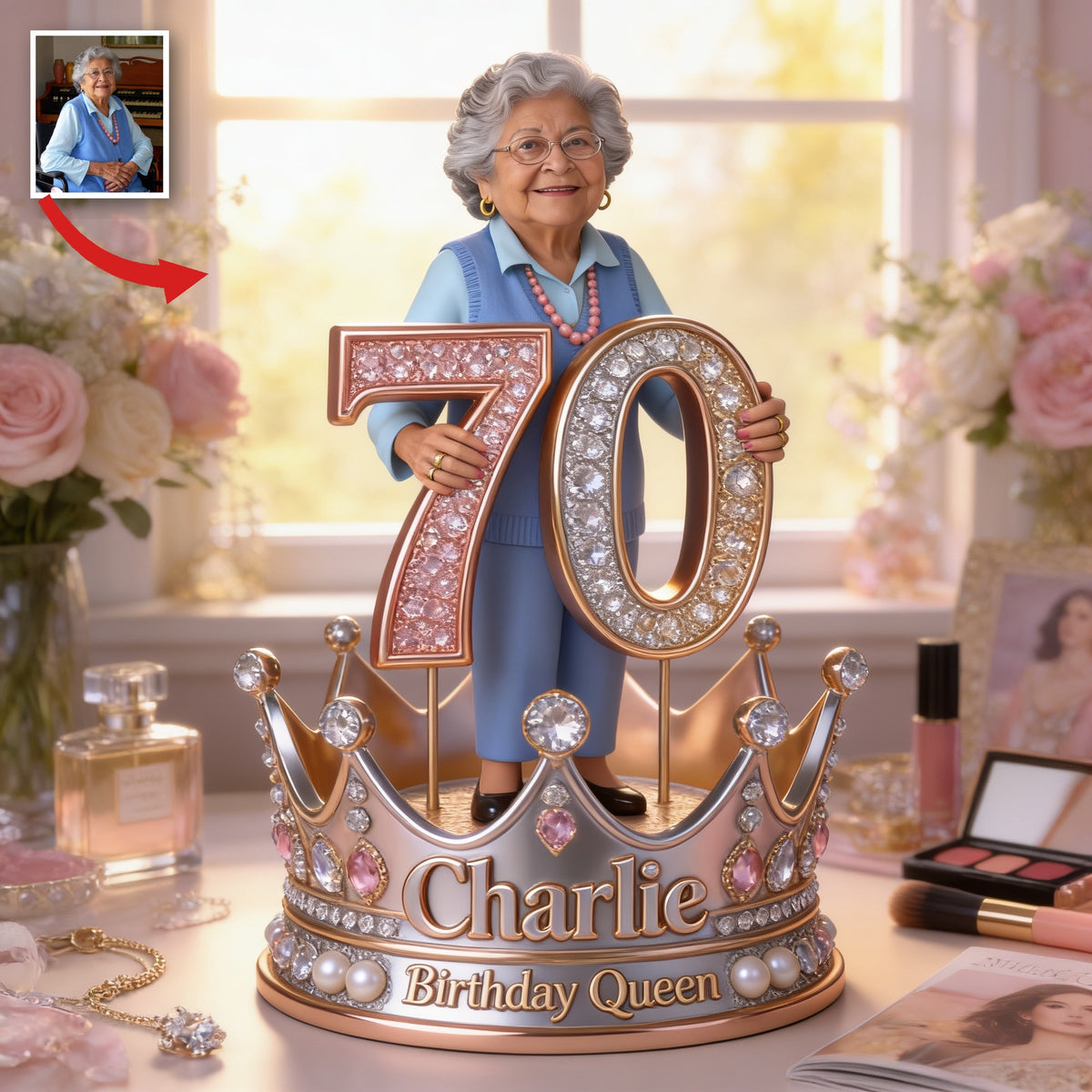 Personalized 70th Birthday Older Latina Woman Custom Shaped Acrylic Plaque Gift