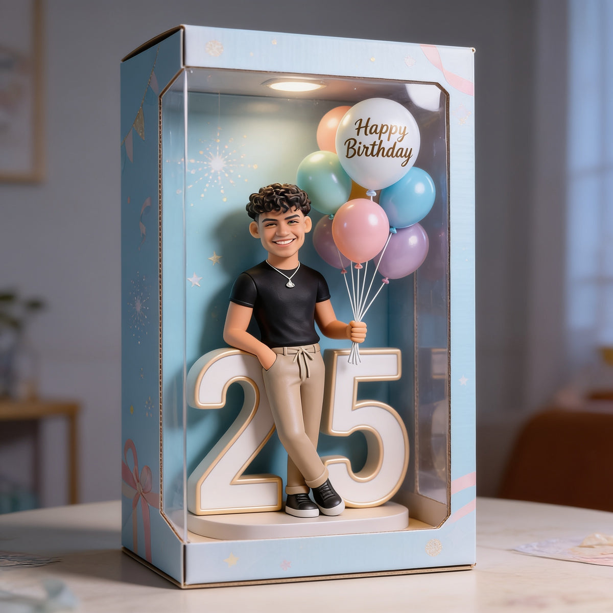 Personalized 25th Birthday Latino Man Acrylic Display Box, Keepsake Gift for Him