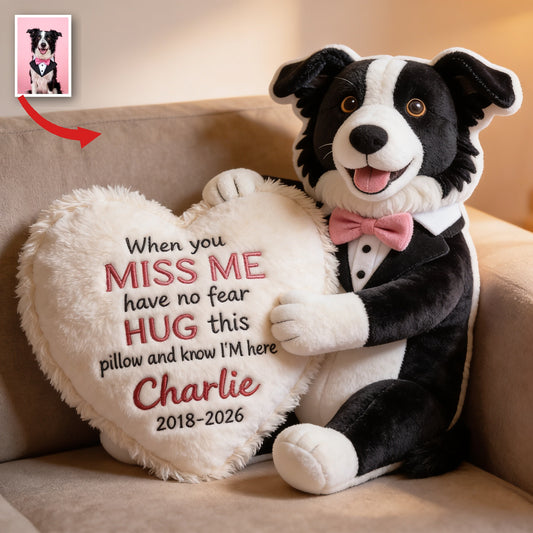 Personalized Memorial Border Collie Faux Fur Shaped Pillow Pet Loss Gift