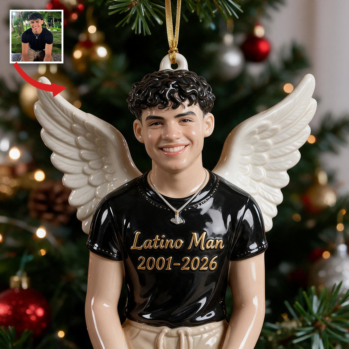 Personalized Christmas Memorial Latino Man 3D Angel Ornament