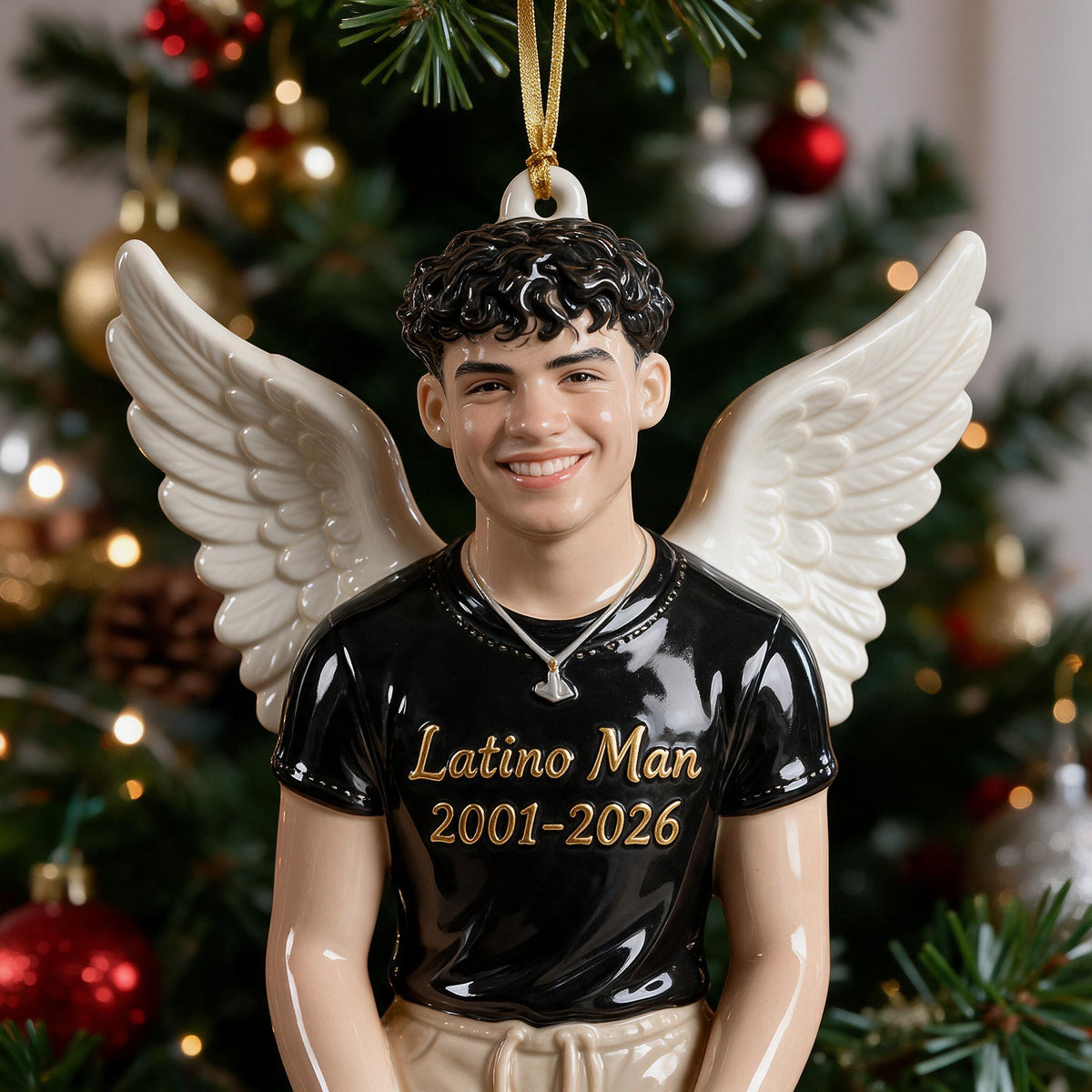 Personalized Christmas Memorial Latino Man 3D Angel Ornament