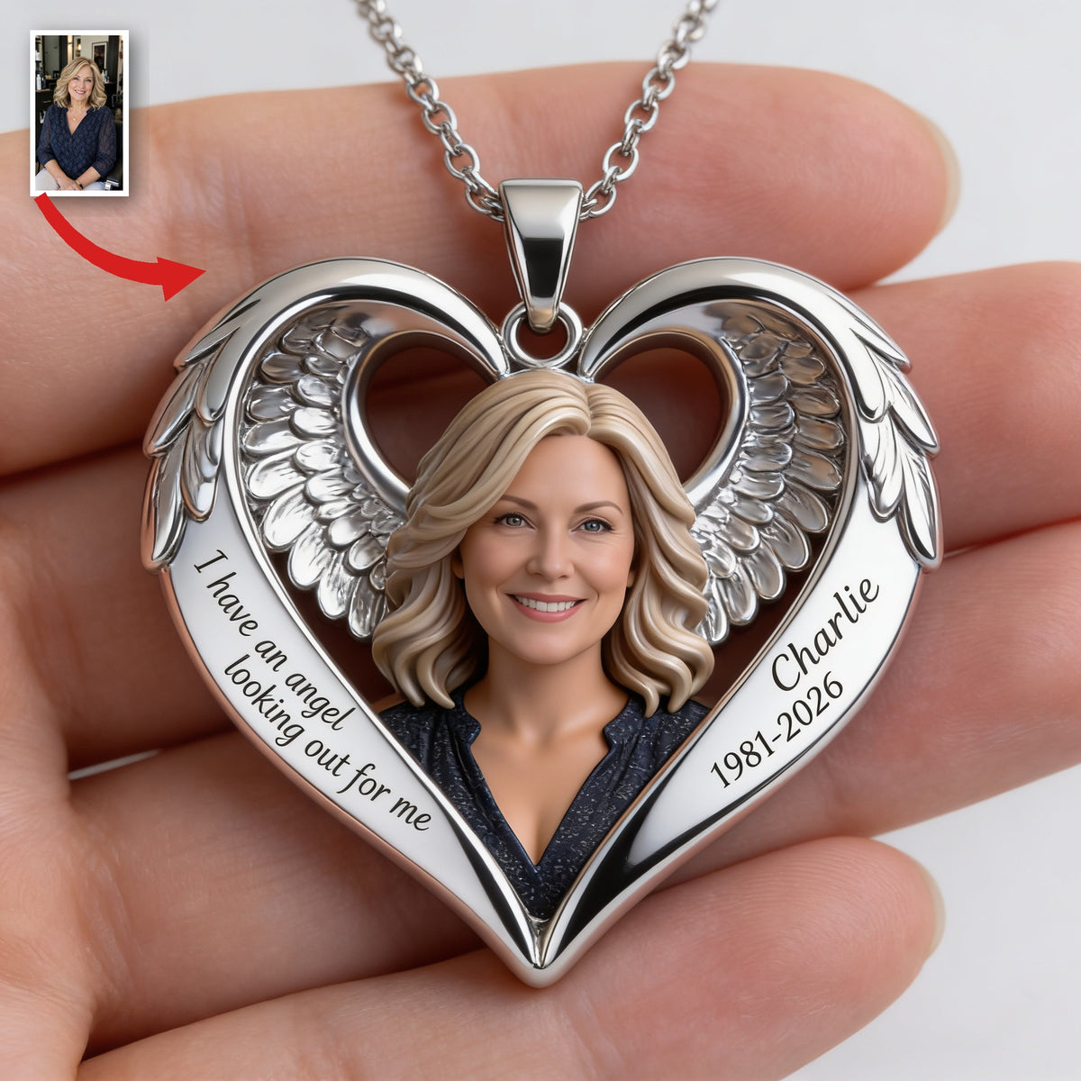 Personalized Middle-Aged Woman Memorial Heart Pendant Necklace Remembrance Gift