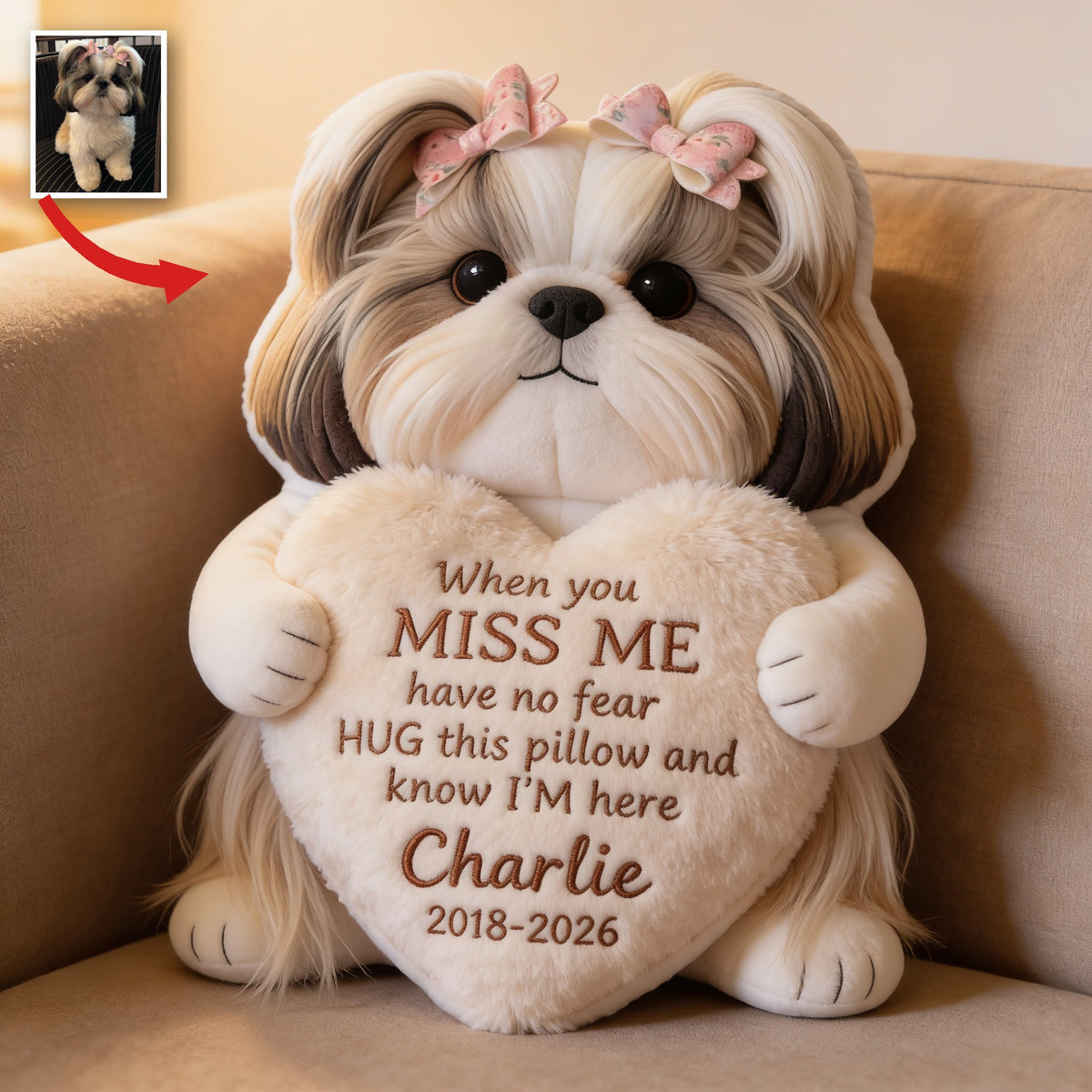 Personalized Shih Tzu Memorial Faux Fur Shaped Pillow Pet Remembrance Gift