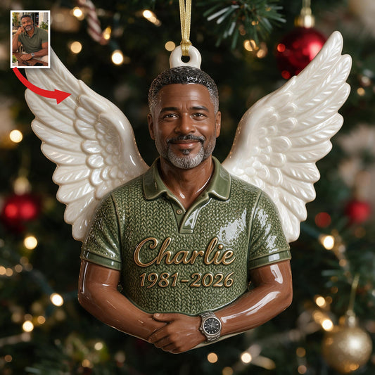 Ornement 3D Mémorial Personnalisé pour Noël - Homme Noir d'Âge Moyen