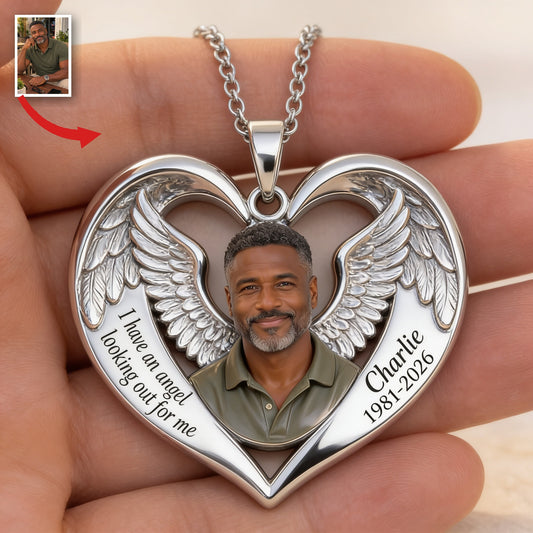 Collier Pendentif Cœur Mémorial Personnalisé pour Homme Noir d'Âge Moyen
