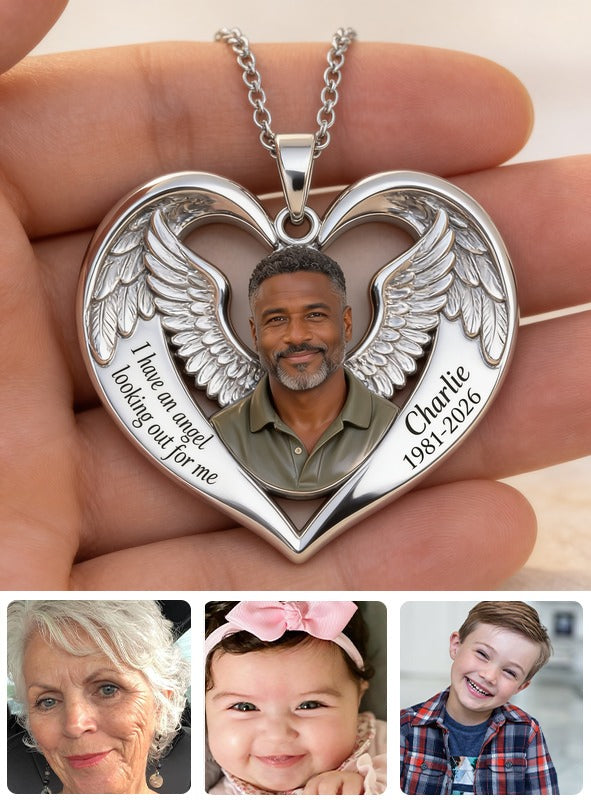 Personalized Middle-Aged Black Man Memorial Heart Pendant Necklace Dad Husband Keepsake