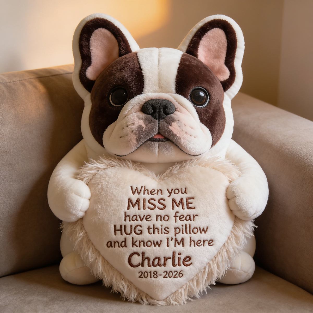 Personalized Memorial Black and White French Bulldog Faux Fur Pillow Pet Remembrance Gift