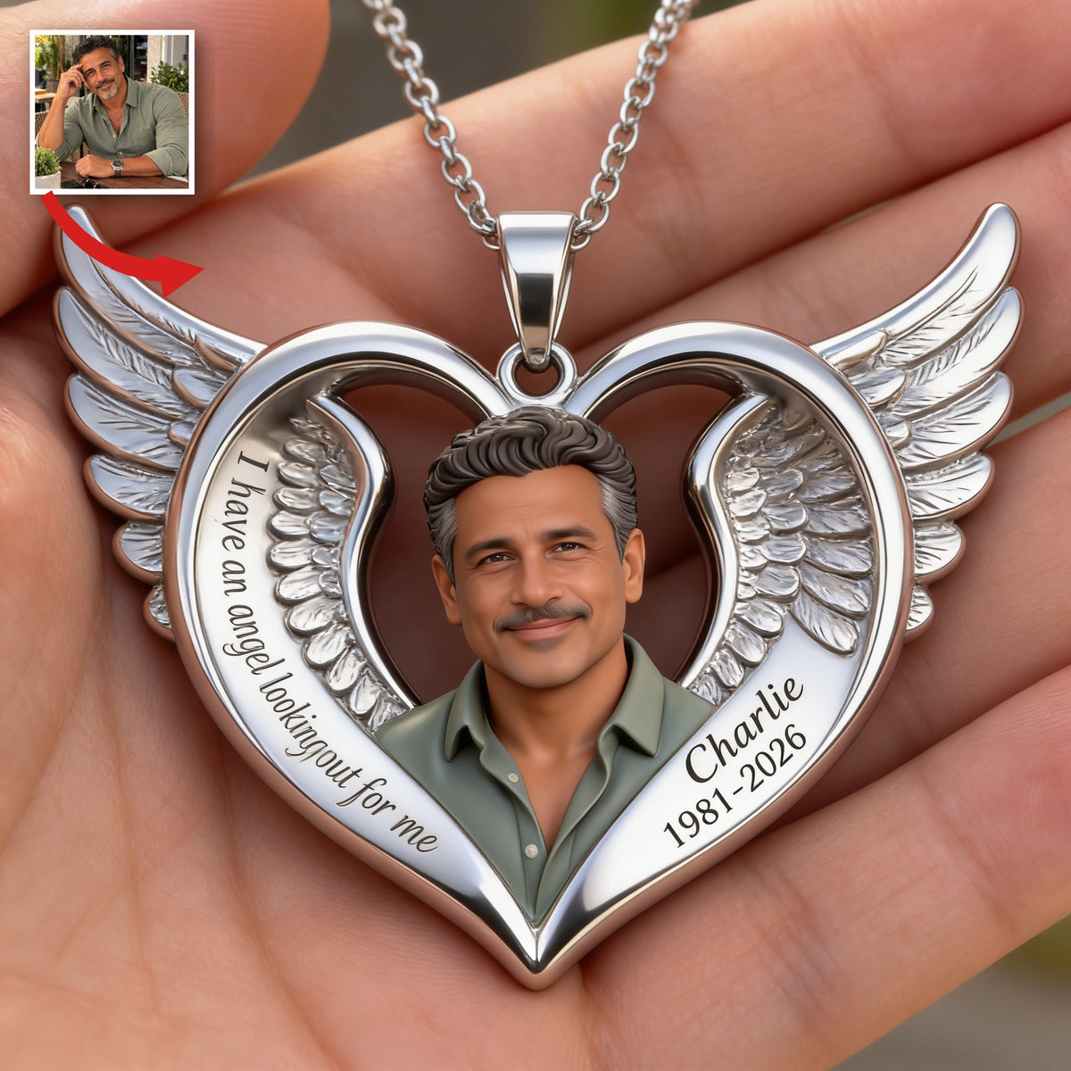 Personalized Middle-Aged Latino Man Memorial Pendant Necklace Dad Husband Keepsake