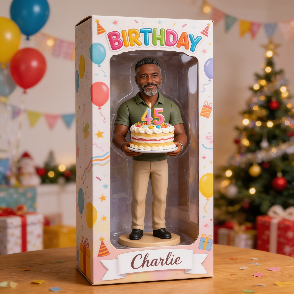 Personalized 45th Birthday Middle-Aged Black Man Acrylic Display Box Keepsake Gift