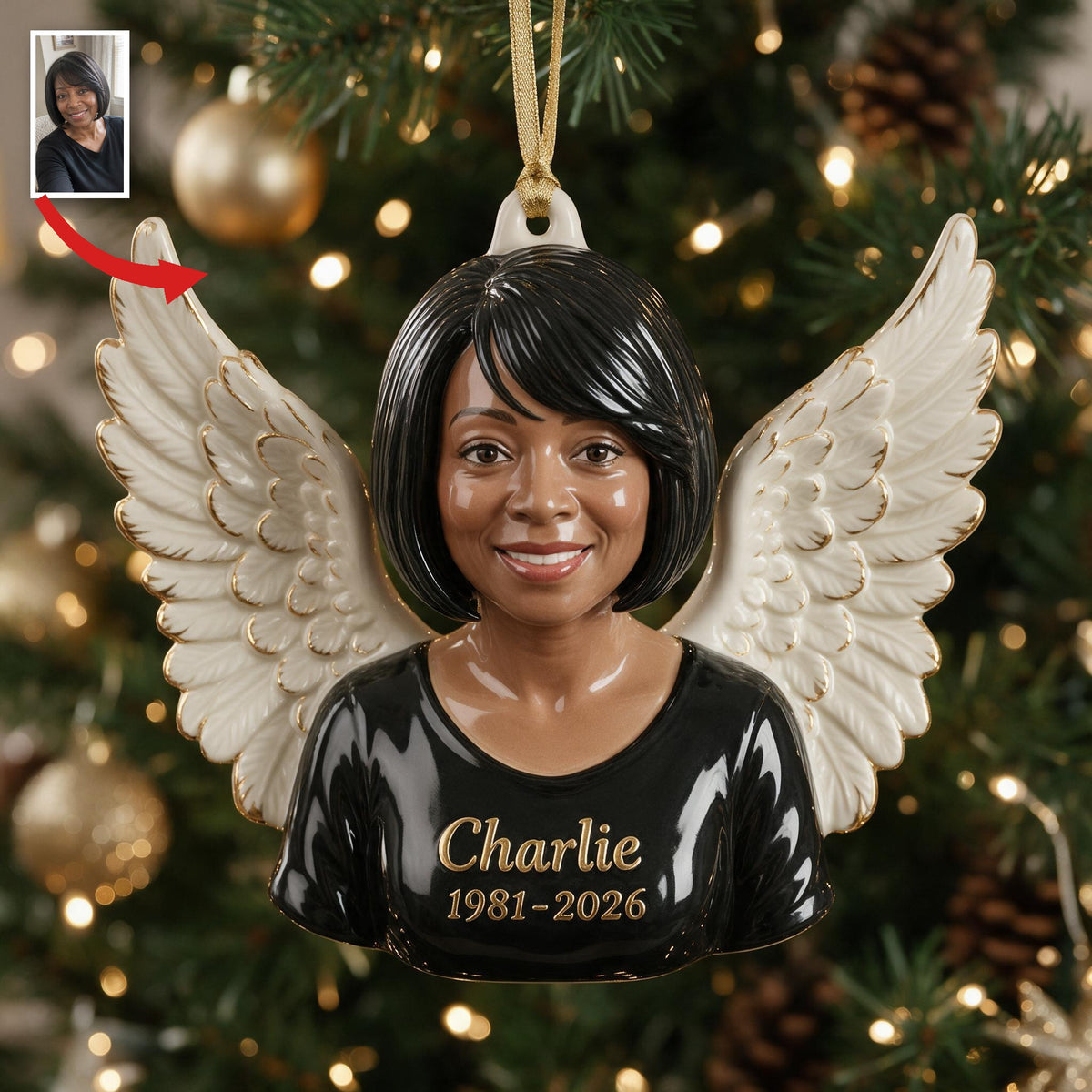 Personalized Christmas Middle-Aged Black Woman Memorial 3D Ornament