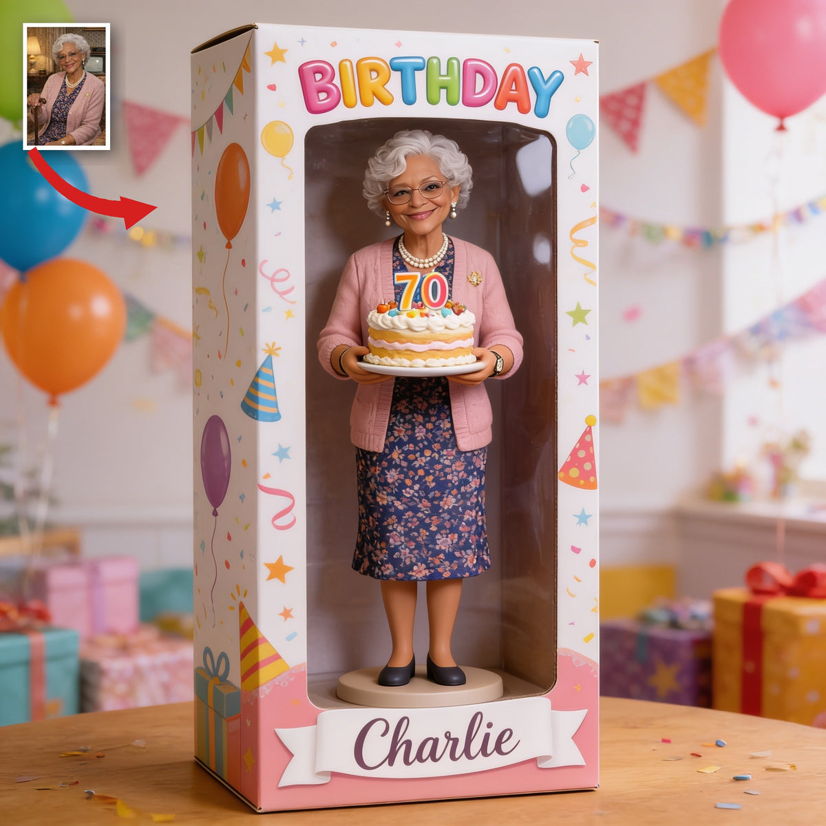 Personalized 70th Birthday Older Black Woman Acrylic Display Box Grandma Gift
