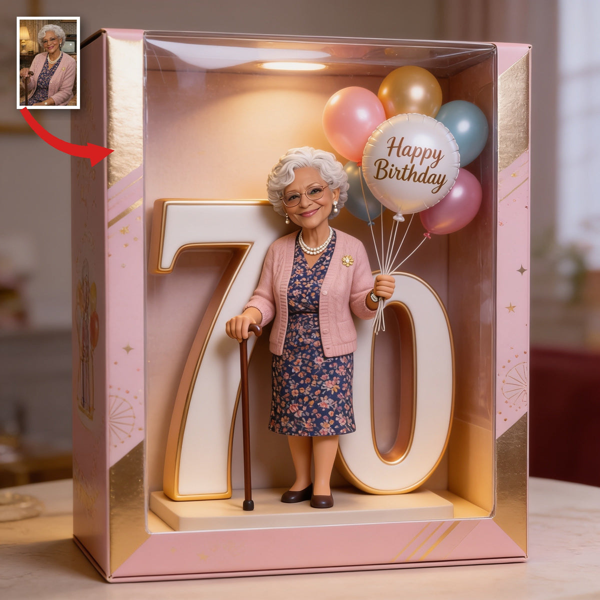Personalized 70th Birthday Older Black Woman Acrylic Display Box, Milestone Keepsake Gift
