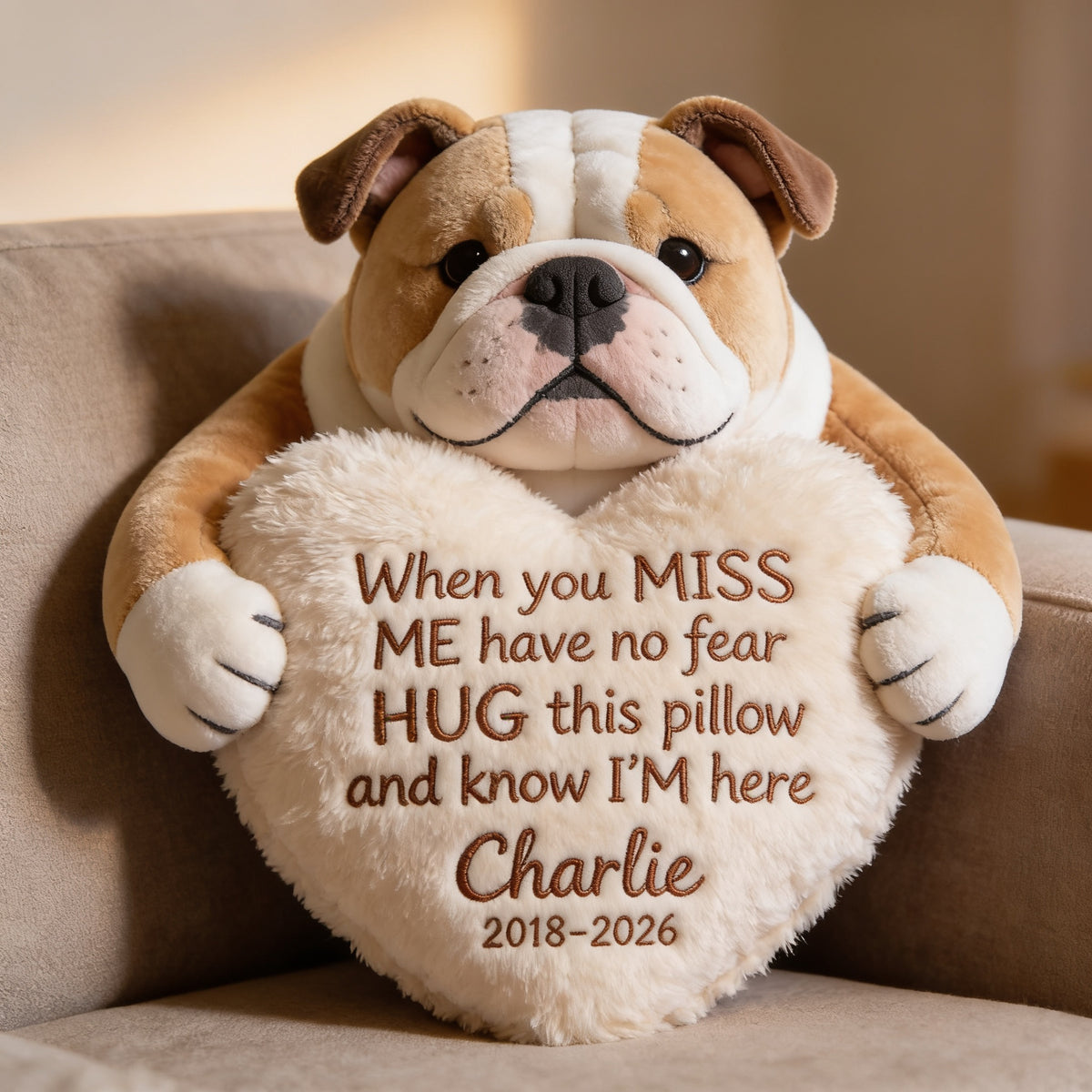 Personalized Fawn White Bulldog Memorial Faux Fur Pillow