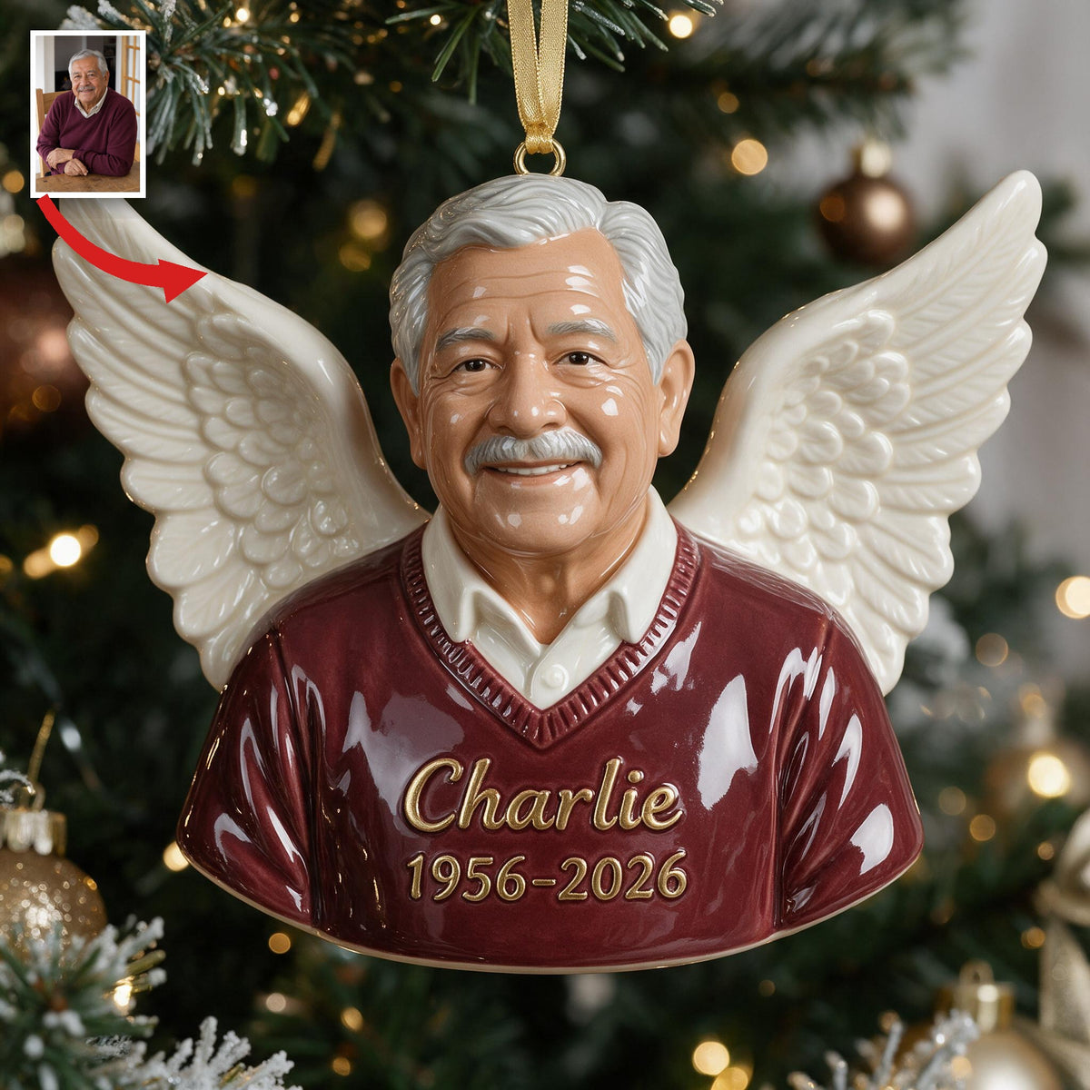 Personalized Christmas Older Latino Man Grandpa 3D Memorial Ornament Keepsake