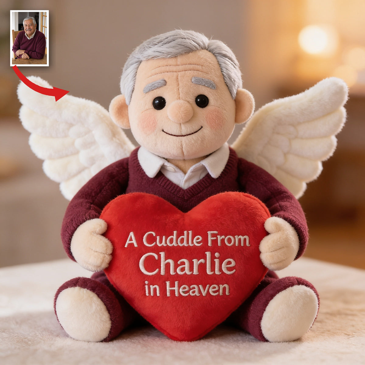 Personalized Older Latino Man Grandfather Memorial Shaped Pillow Sympathy Gift