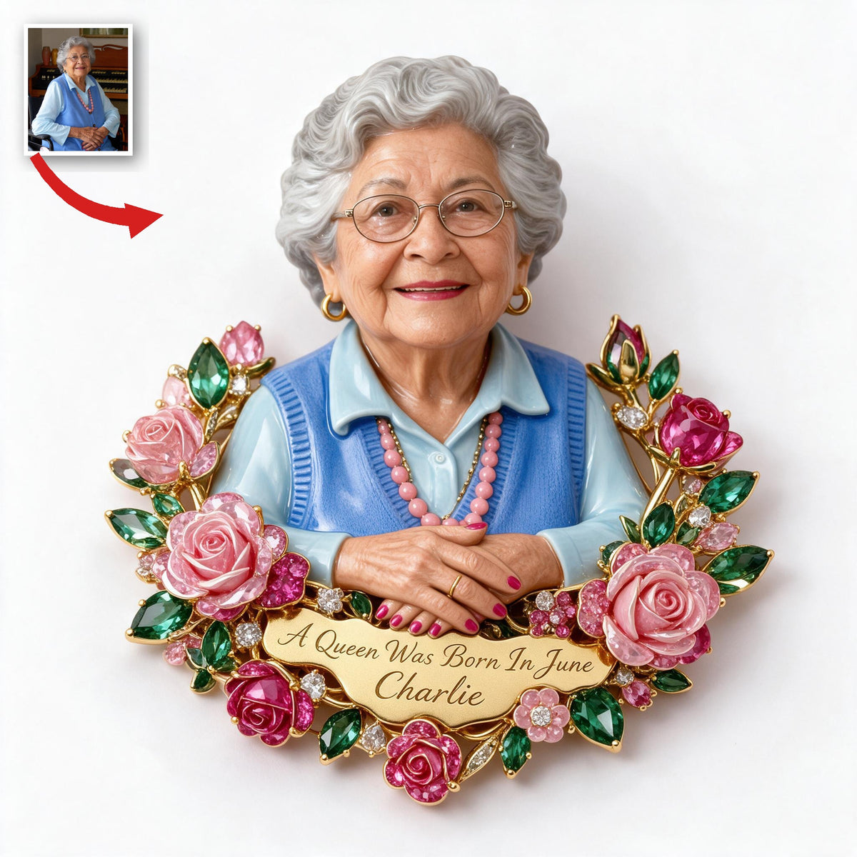 Personalized 70th Birthday Older Latina Woman 3D Embossed Enamel Pin Grandma Gift