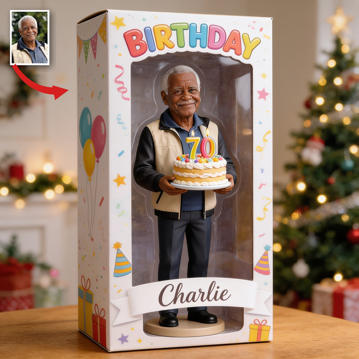 Personalized 70th Birthday Older Black Man Acrylic Display Box, Dad Grandpa Keepsake Gift