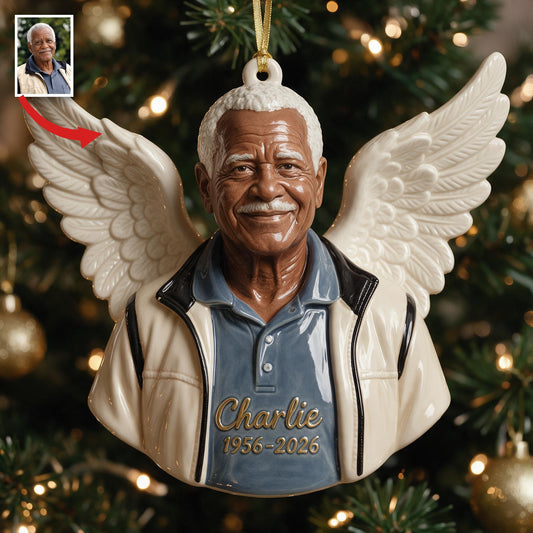 Ornement Mémorial 3D Personnalisé pour Noël - Grand-Père Noir