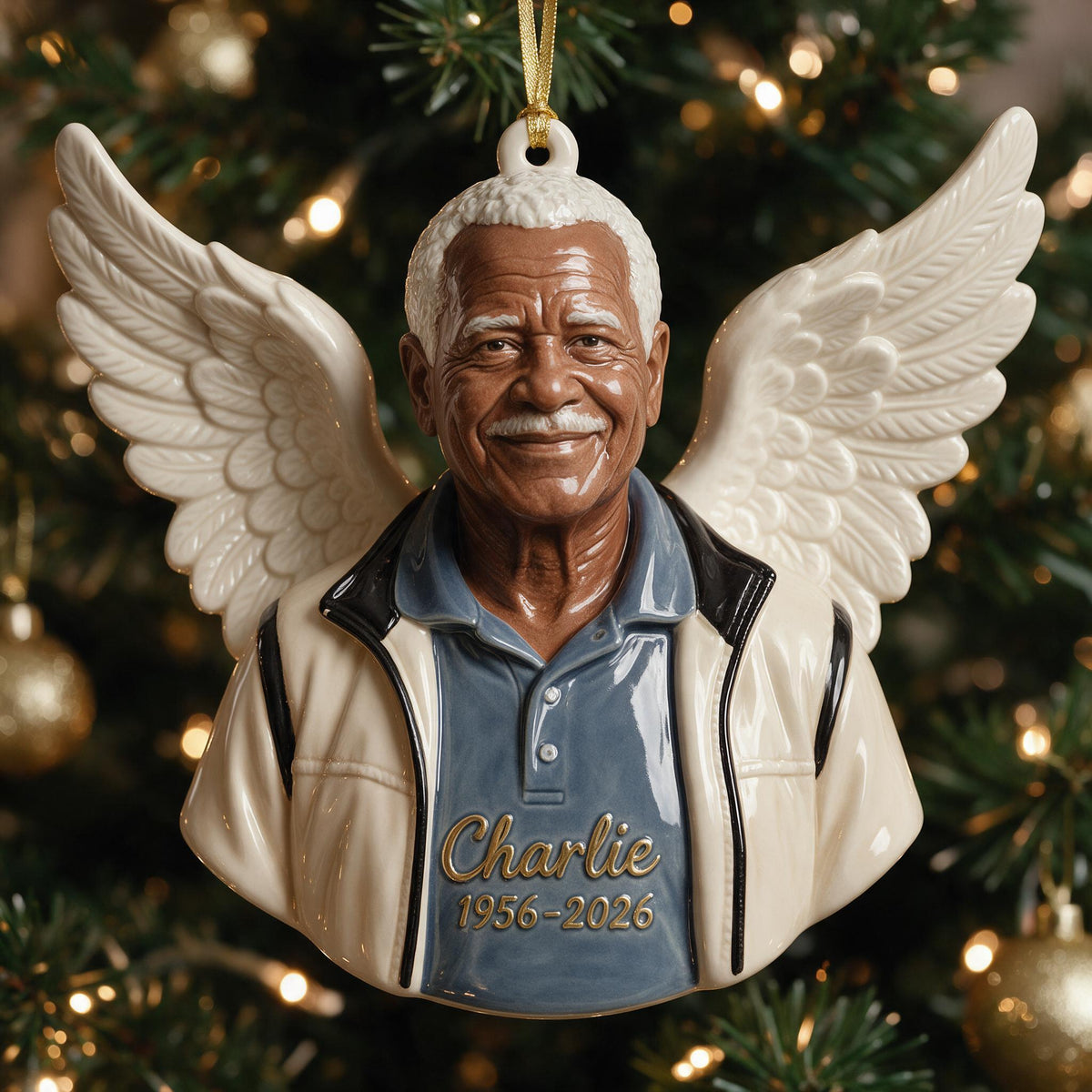 Personalized Christmas Older Black Man Grandpa 3D Memorial Ornament Keepsake