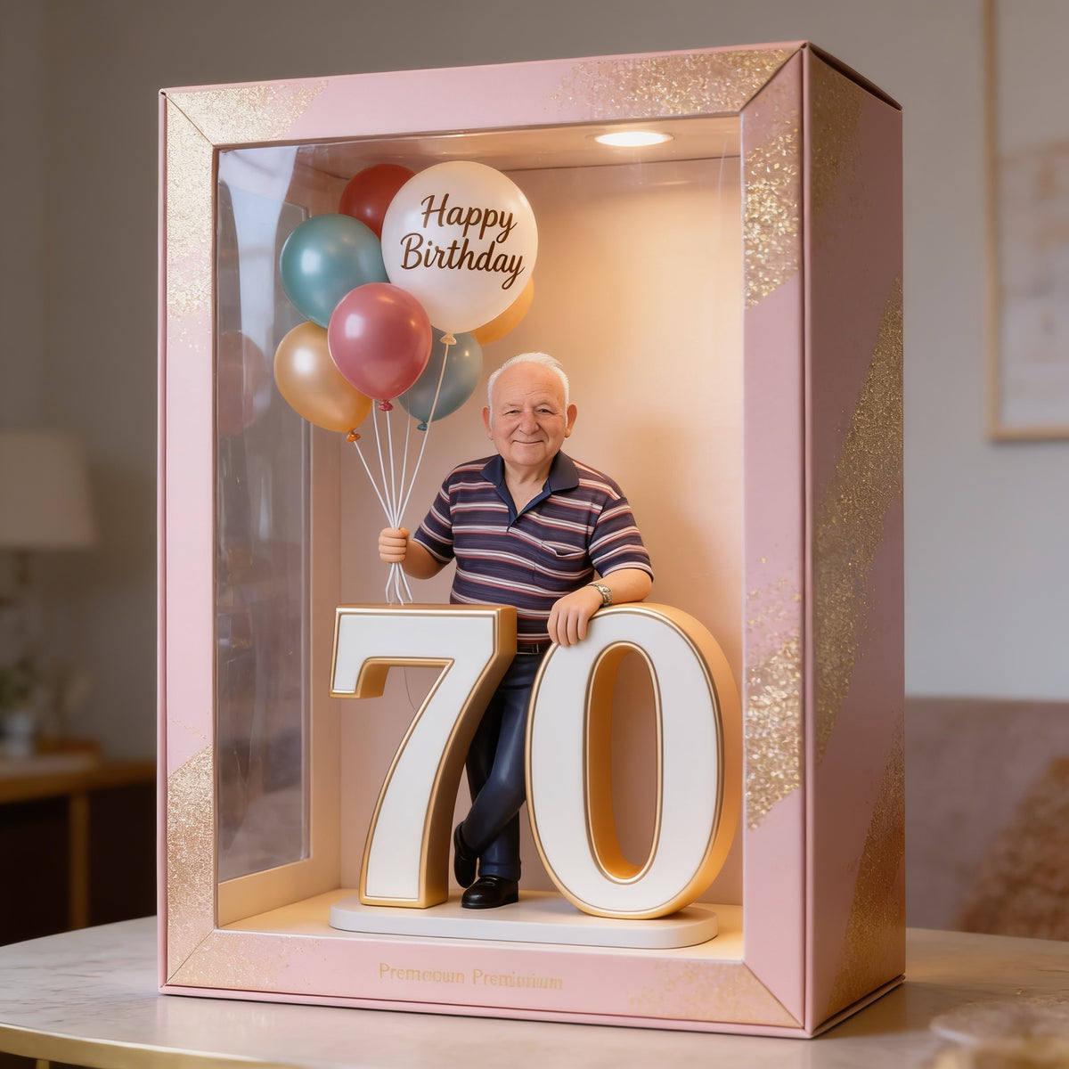 Personalized 70th Birthday Older Man Acrylic Display Box Dad Grandpa Keepsake Gift