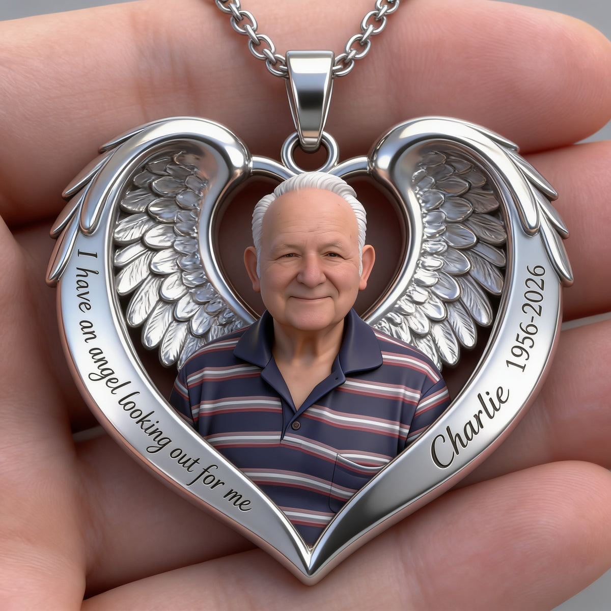 Personalized Older Man Grandpa Memorial Pendant Necklace