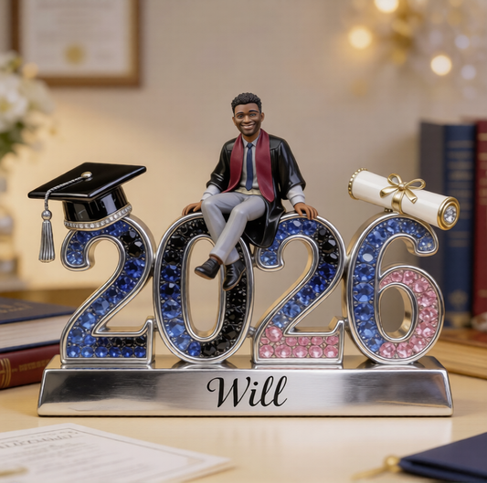 Figurine de graduation personnalisée Promotion 2026 - Souvenir avec plaque nominative - Ornement de bureau en strass
