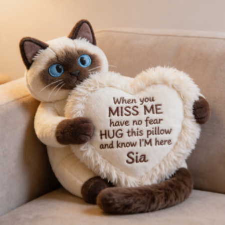 Coussin Cœur Mémorial Chat Siamois Personnalisé - Souvenir de Perte d'Animal & Coussin de Réconfort - Cadeau Sentimental pour Amoureux des Chats