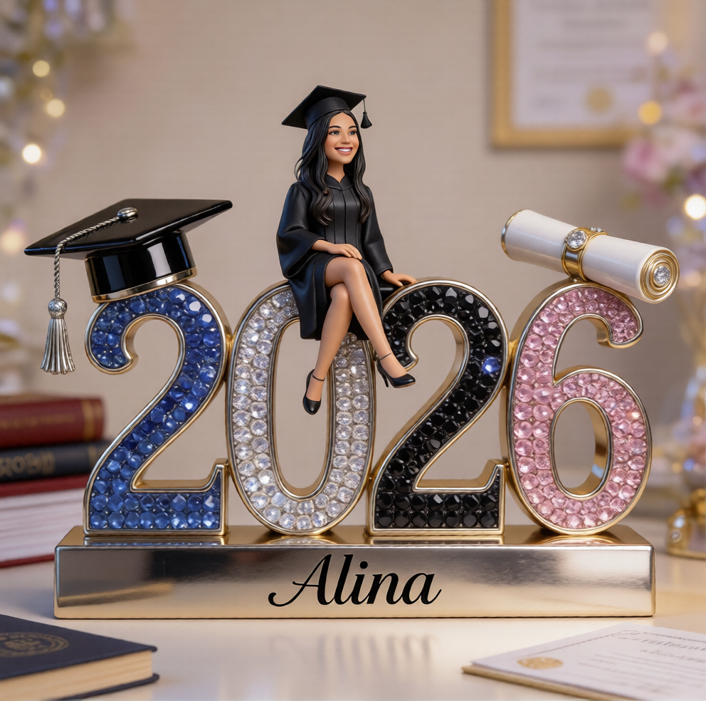Figurine de graduation personnalisée Promotion 2026 - Souvenir personnalisé diplômée Latina - Cadeau ornement de bureau en strass