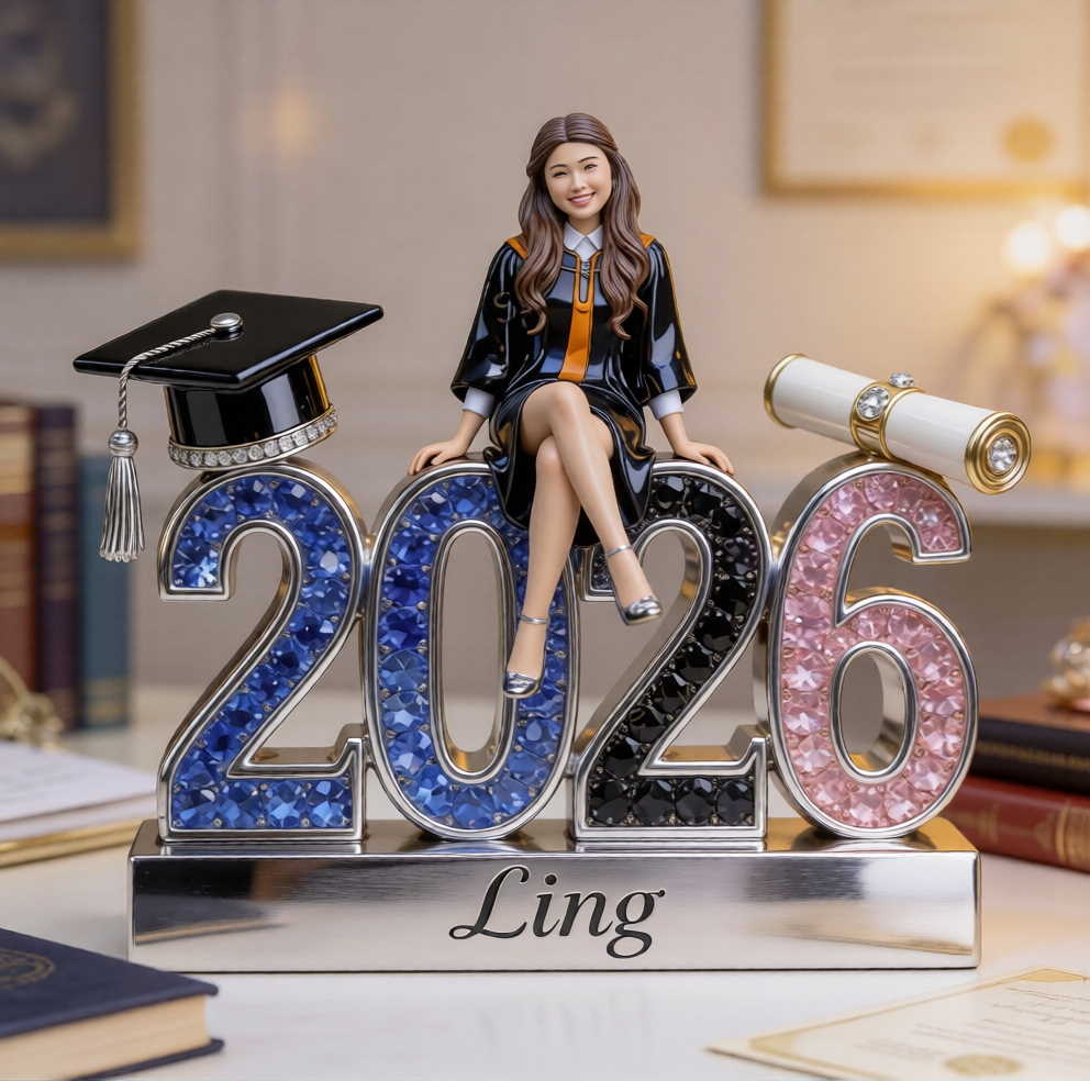 Figurine de remise de diplôme personnalisée 2026 - Souvenir avec plaque nominative - Cadeau ornement de bureau en strass