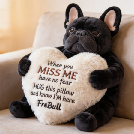 Coussin en Peluche Bulldog Français Personnalisé – Nom FreBull Animal en Peluche, Coussin Cœur Cadeau pour Enfants, Couples, Confort & Mémorial
