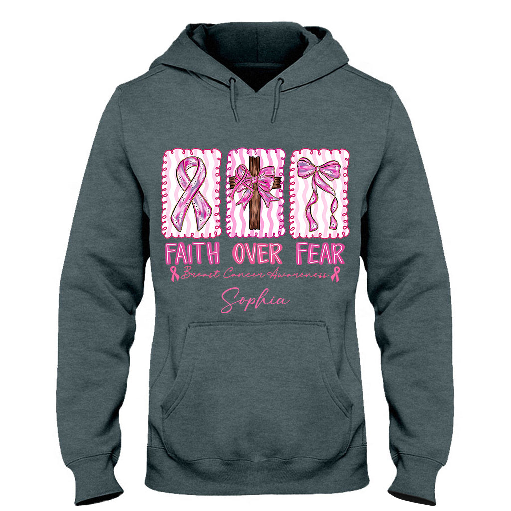 Guerrière contre le cancer du sein : la foi plutôt que la peur - T-shirt et sweat à capuche personnalisés pour la sensibilisation au cancer du sein