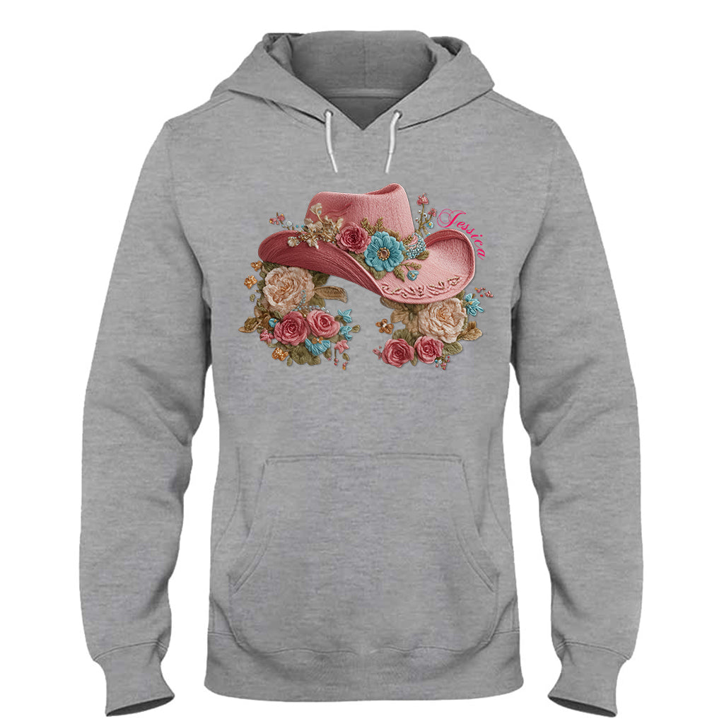 Chapeau de cowgirl et fleurs - T-shirt et sweat à capuche personnalisés pour cowgirl
